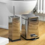 2x Square Toilet Brushes Bathroom Cleaning Scrubber Tower Holder 16cm Chrome - Image 5