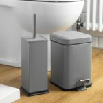 2x Square Toilet Brushes Bathroom Cleaning Scrubber Tower Holder 16cm Matt Grey - Image 5