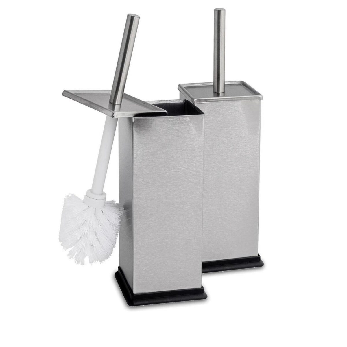 2x Square Toilet Brushes Bathroom Cleaning Scrubber Tower Holder Brushed Metal - Image 1