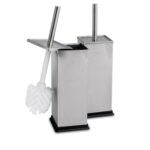 2x Square Toilet Brushes Bathroom Cleaning Scrubber Tower Holder Brushed Metal