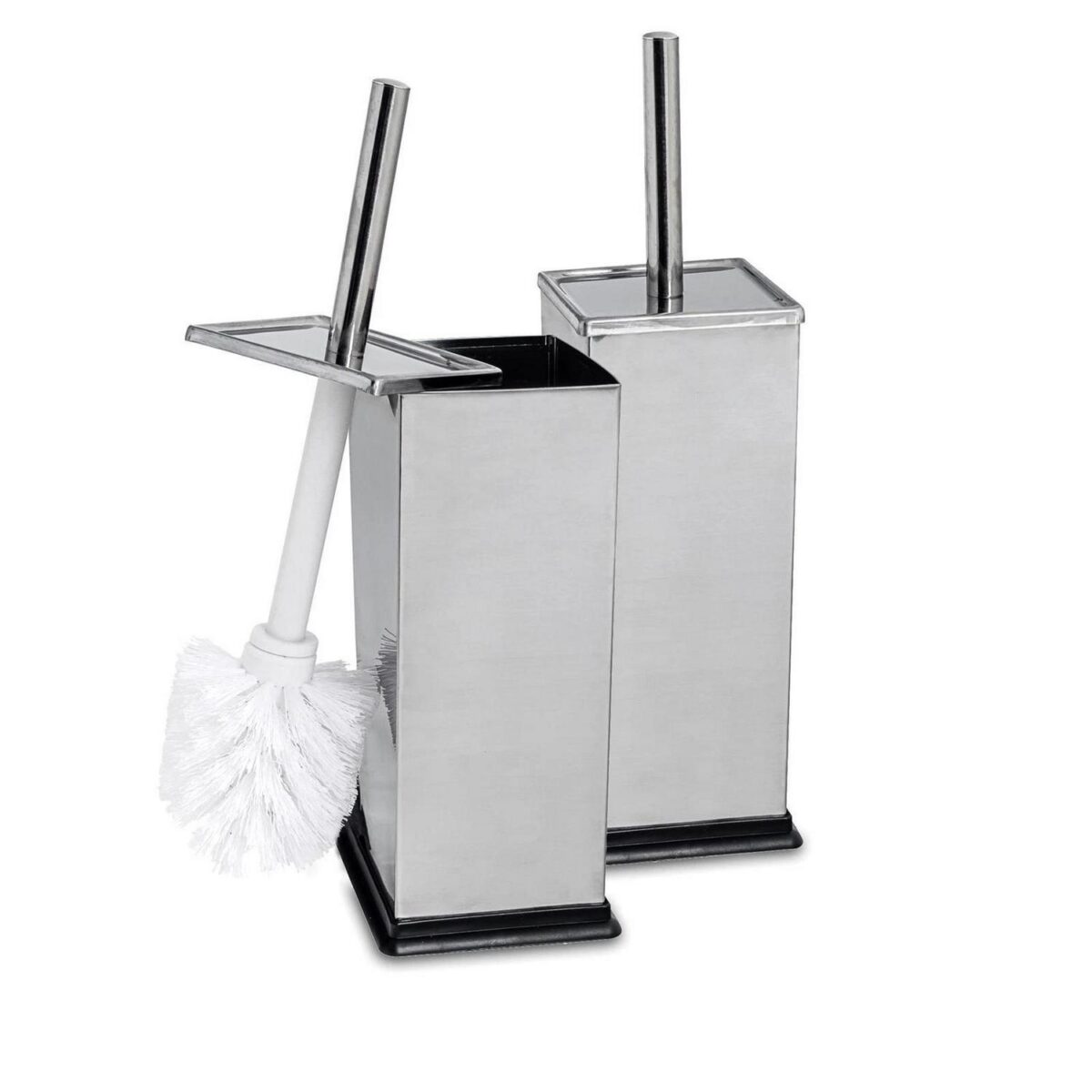 2x Square Toilet Brushes Bathroom Cleaning Scrubber Tower Holder 16cm Chrome - Image 1