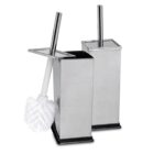 2x Square Toilet Brushes Bathroom Cleaning Scrubber Tower Holder 16cm Chrome