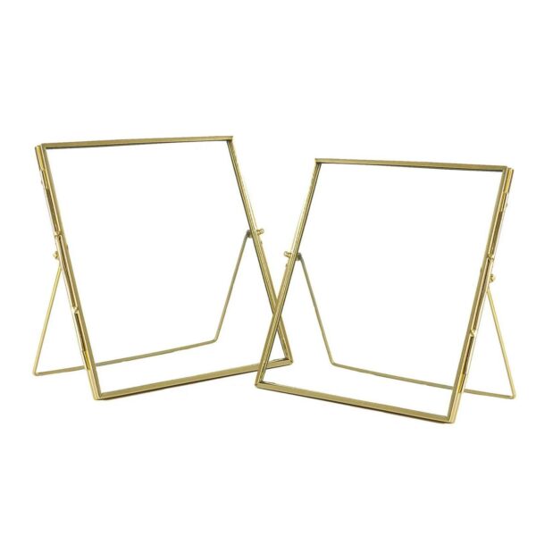 2x Standing Metal Photo Frames Metallic Table Desk Picture Display 8  x 8  Gold
