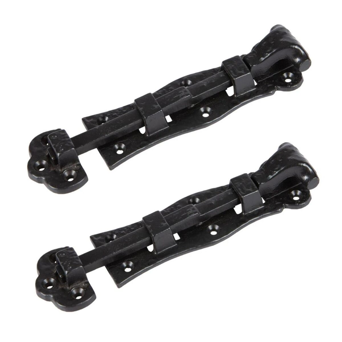 2x Straight Antique Fish Tail Surface Bolt Cast Iron Ornate Door W140mm Black - Image 1