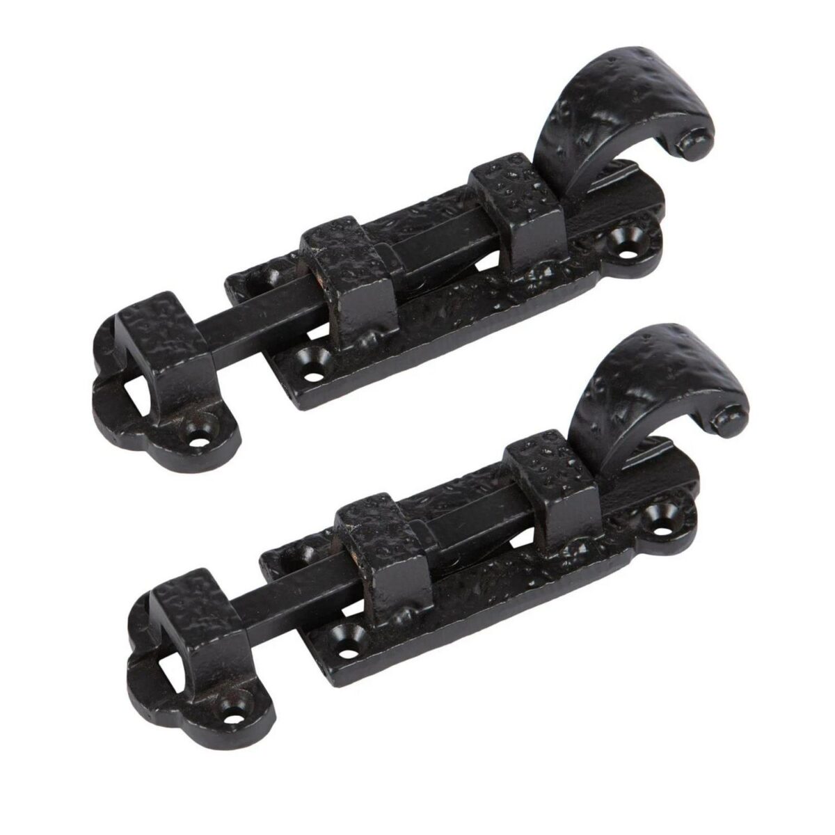 2x Straight Antique Fish Tail Surface Bolt Cast Iron Ornate Door W90mm Black - Image 1