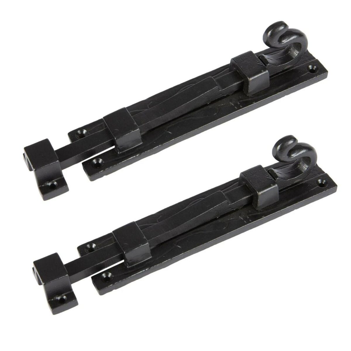 2x Straight Shepherd's Crook Surface Bolt Cast Iron Antique Door W185mm Black - Image 1