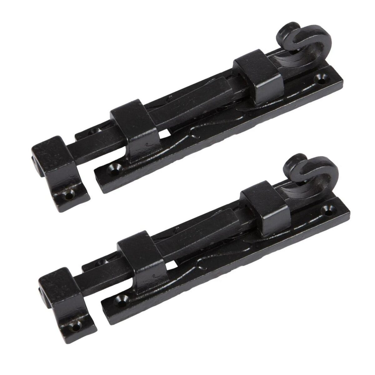 2x Straight Shepherd's Crook Surface Bolt Cast Iron Antique Door W140mm Black - Image 1
