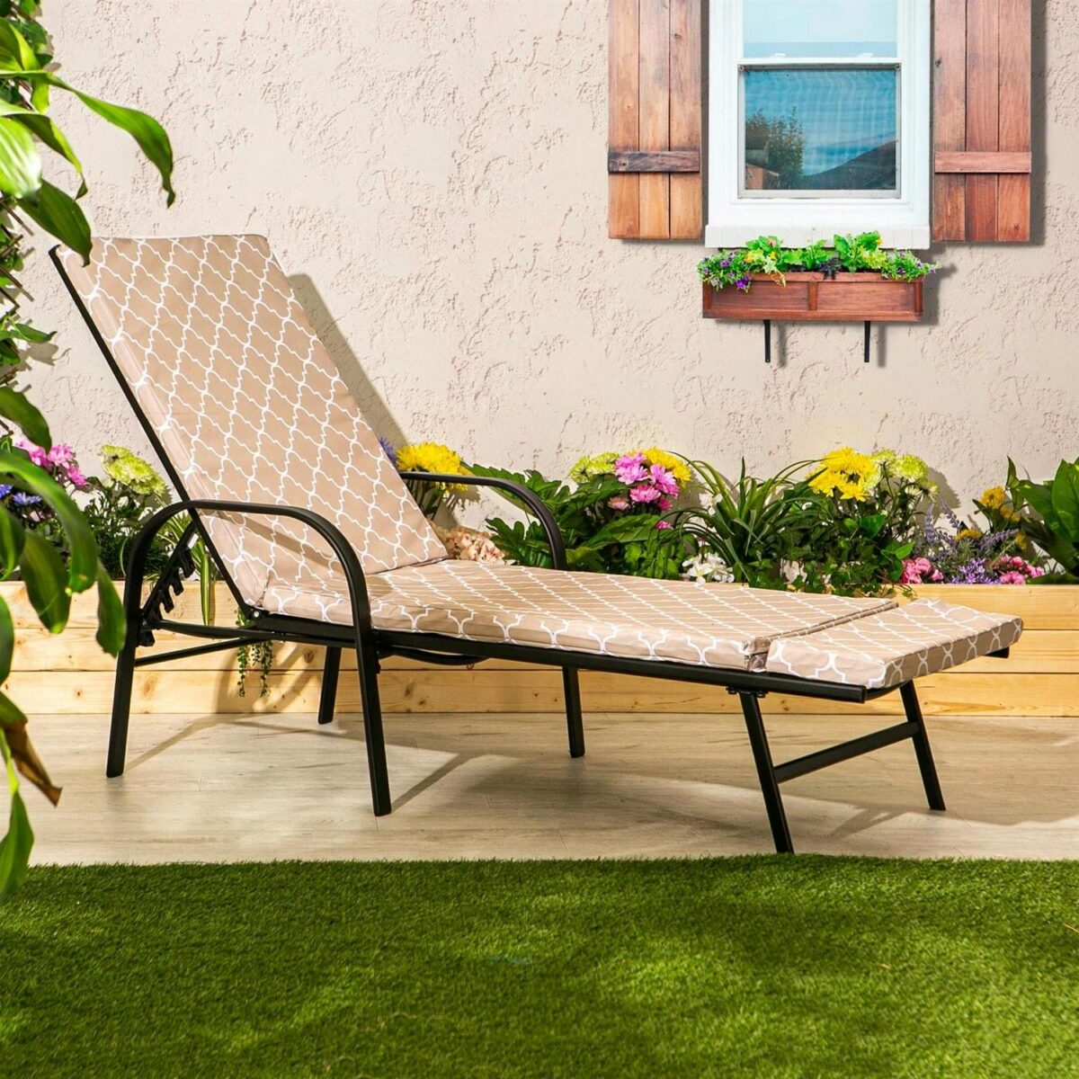2x Sussex Sun Lounger Cushions Padded Outdoor Garden Mattress Beige Moroccan - Image 5