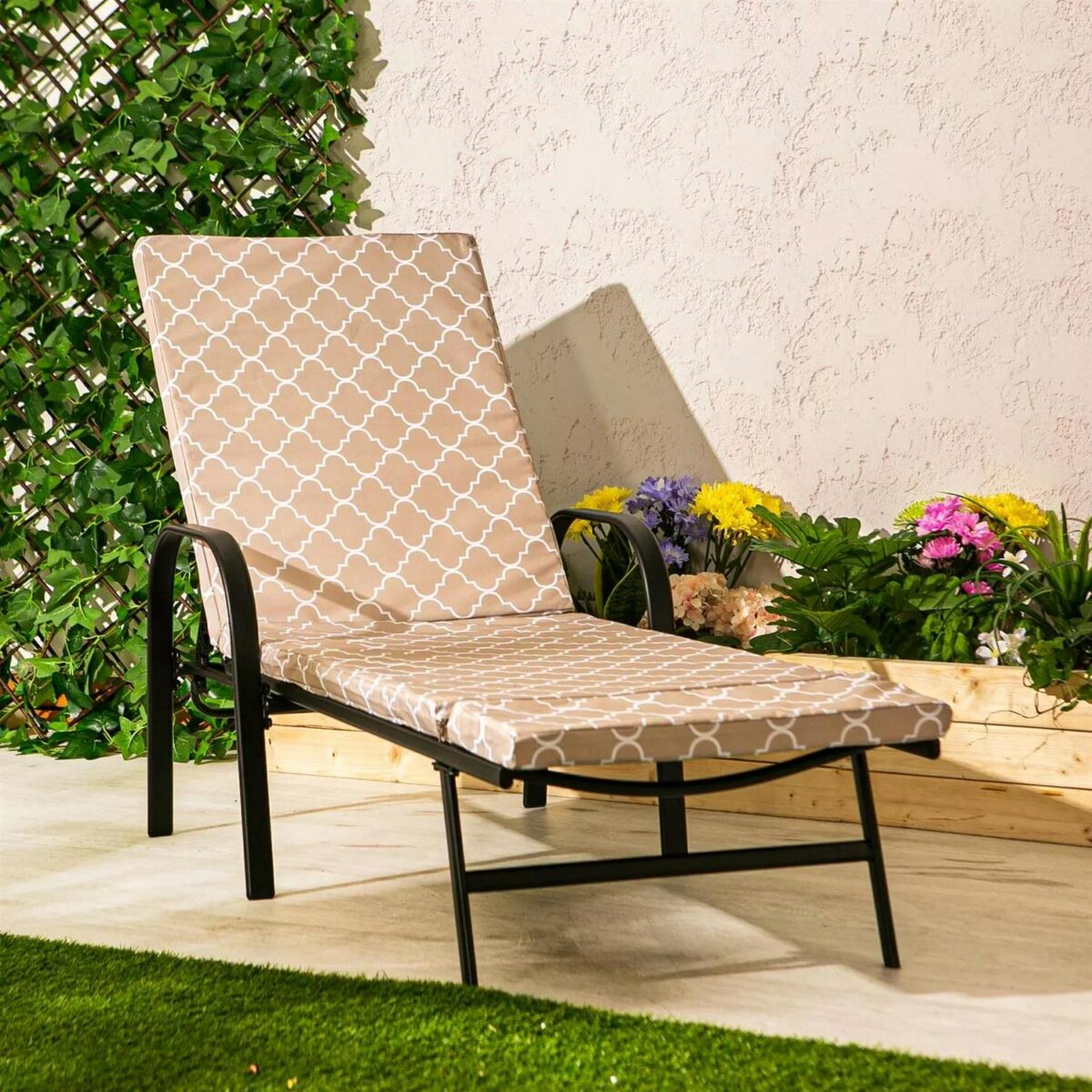 2x Sussex Sun Lounger Cushions Padded Outdoor Garden Mattress Beige Moroccan - Image 6