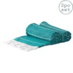 2x Turkish Cotton Bath Towels Lightweight Beach Peshtemal 173 x 92cm Aqua