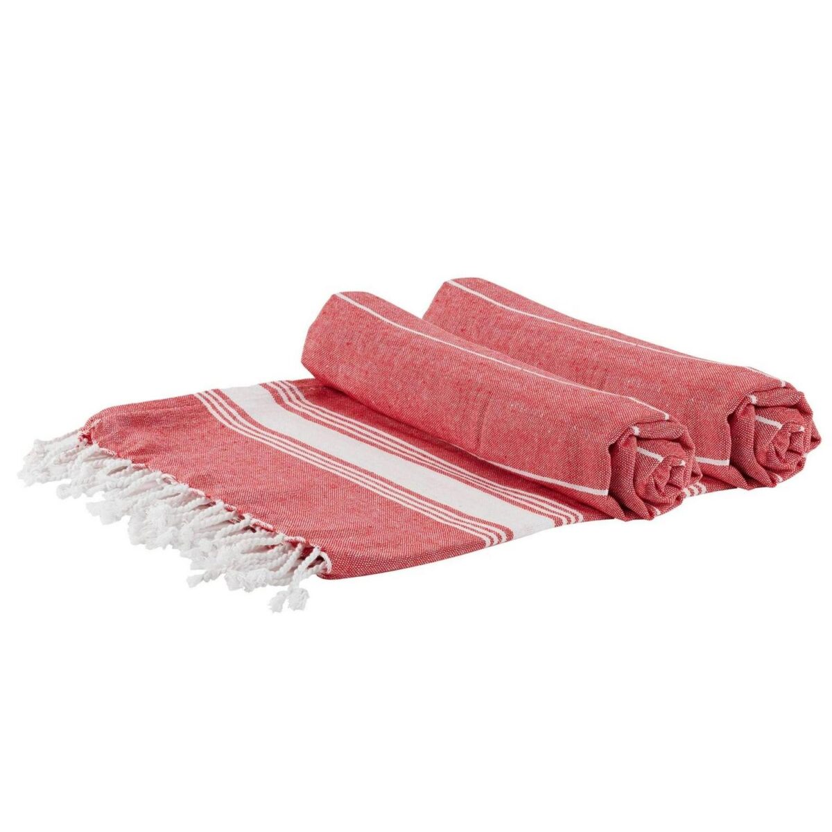 2x Turkish Cotton Bath Towels Lightweight Beach Peshtemal 170 x 90cm Red - Image 1