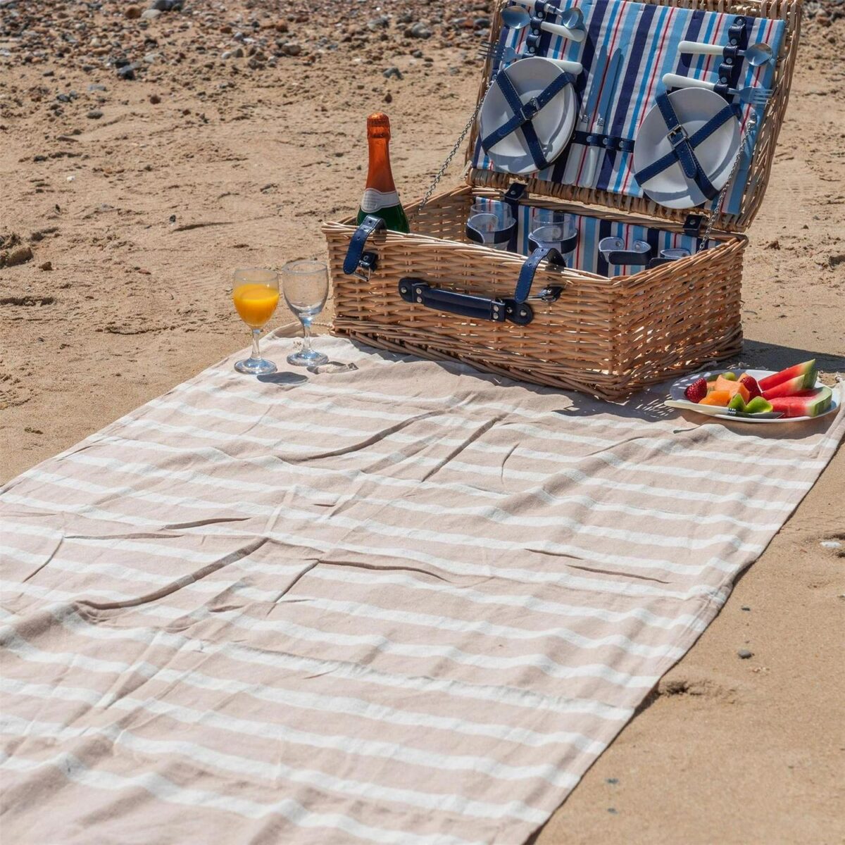 2x Turkish Cotton Bath Towels Lightweight Peshtemal 170 x 90cm Beige Stripe - Image 5