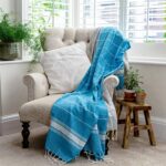 2x Turkish Cotton Bath Towels Lightweight Beach Peshtemal 170 x 90cm Grey/Blue - Image 4