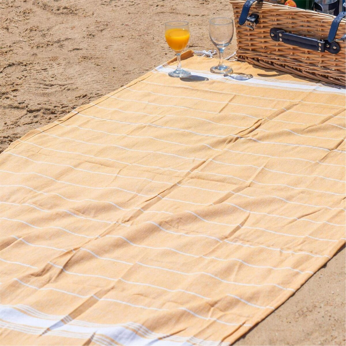 2x Turkish Cotton Bath Towels Lightweight Beach Peshtemal 170 x 90cm Mustard - Image 6