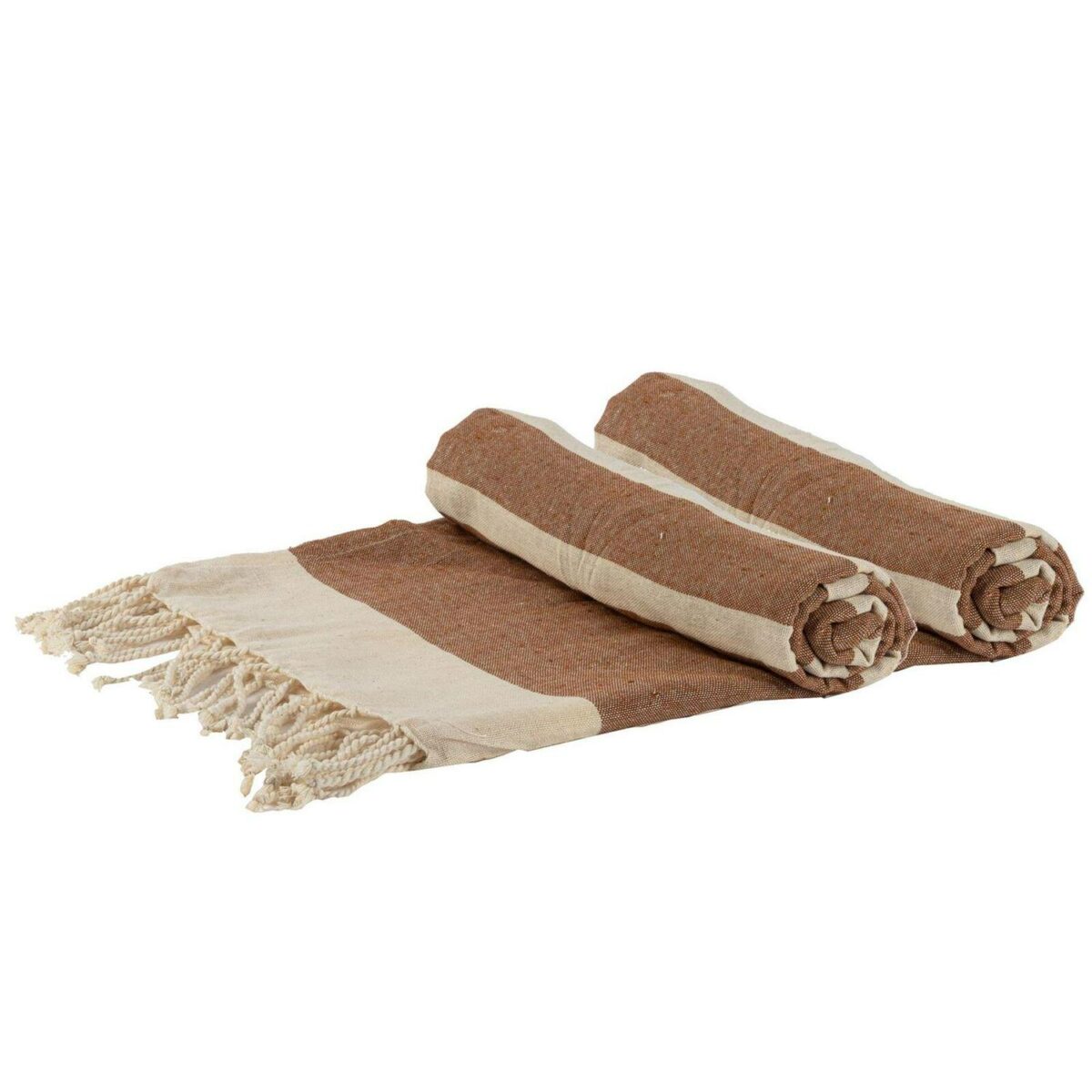 2x Turkish Cotton Bath Towels Lightweight Peshtemal 170 x 90cm Mocha Stripe - Image 1