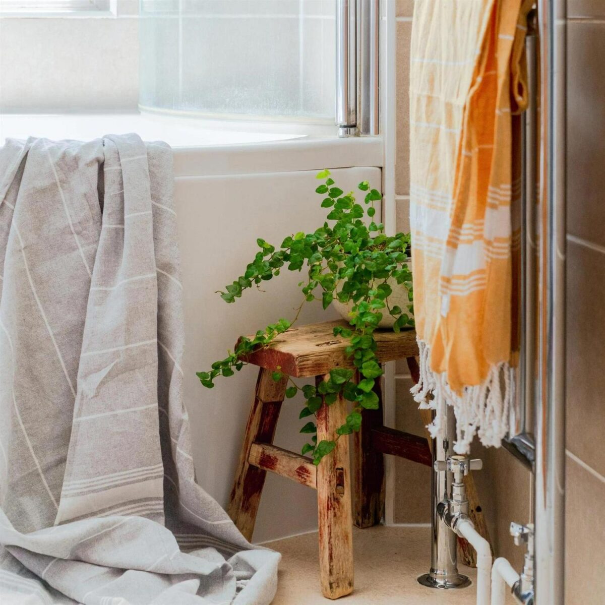 2x Turkish Cotton Bath Towels Lightweight Beach Peshtemal 170 x 90cm Mustard - Image 4