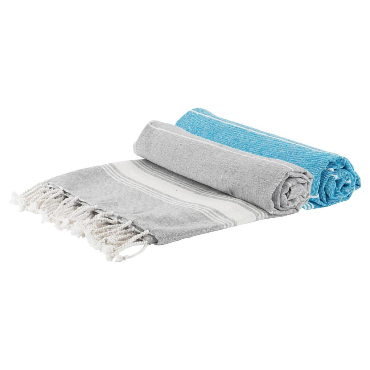 2x Turkish Cotton Bath Towels Lightweight Beach Peshtemal 170 x 90cm Grey/Blue - Image 1