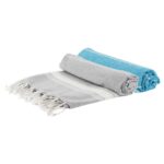 2x Turkish Cotton Bath Towels Lightweight Beach Peshtemal 170 x 90cm Grey/Blue