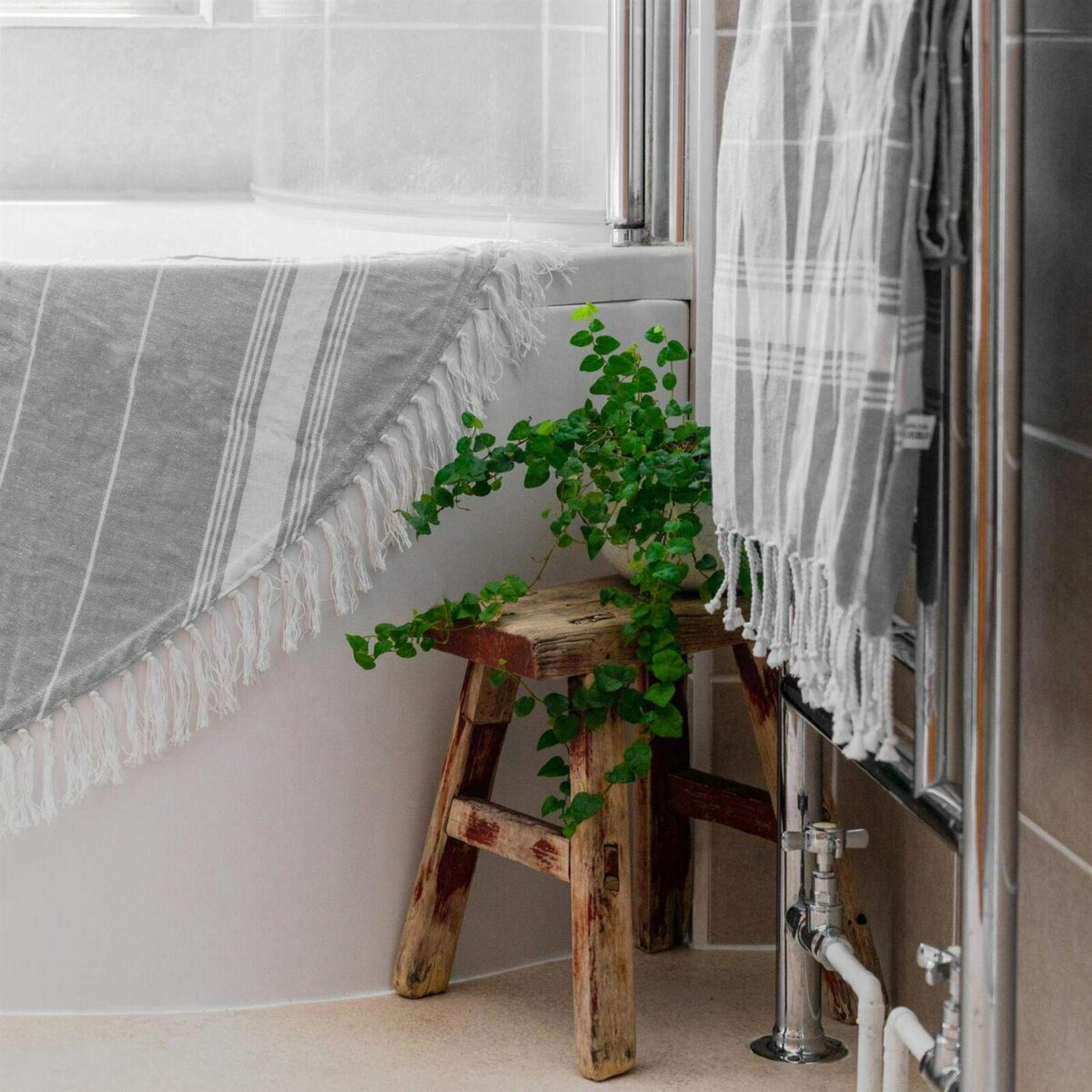 2x Turkish Cotton Bath Towels Lightweight Beach Peshtemal 170 x 90cm Grey/Blue - Image 5