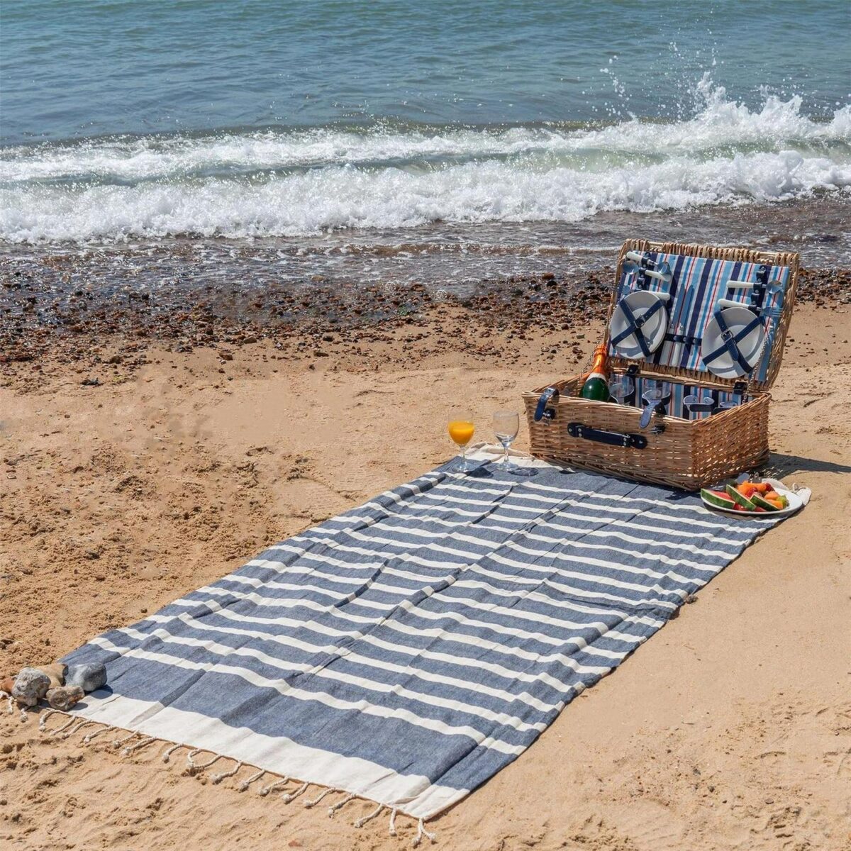 2x Turkish Cotton Bath Towels Lightweight Beach Peshtemal 170 x 90cm Navy - Image 5