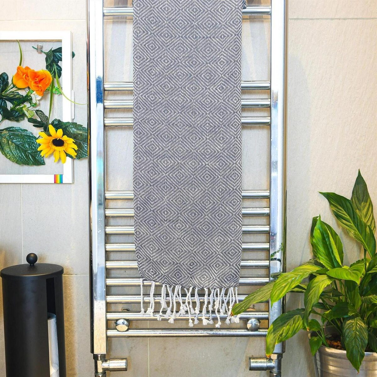 2x Turkish Cotton Chevron Bath Towels Lightweight Peshtemal 172 x 90cm Grey - Image 5