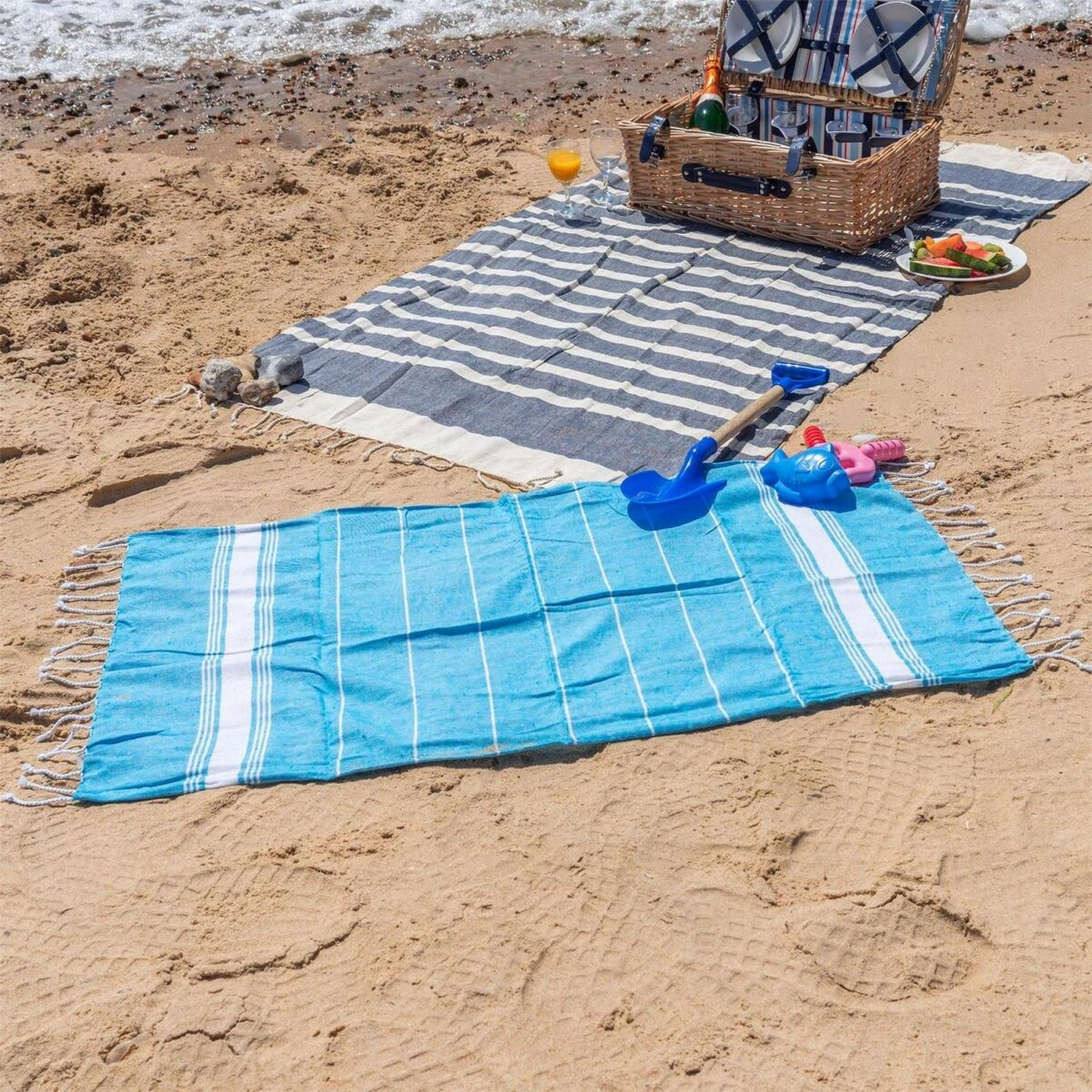 2x Turkish Cotton Children's Towels Lightweight Peshtemal 100 x 60cm Light Blue - Image 5