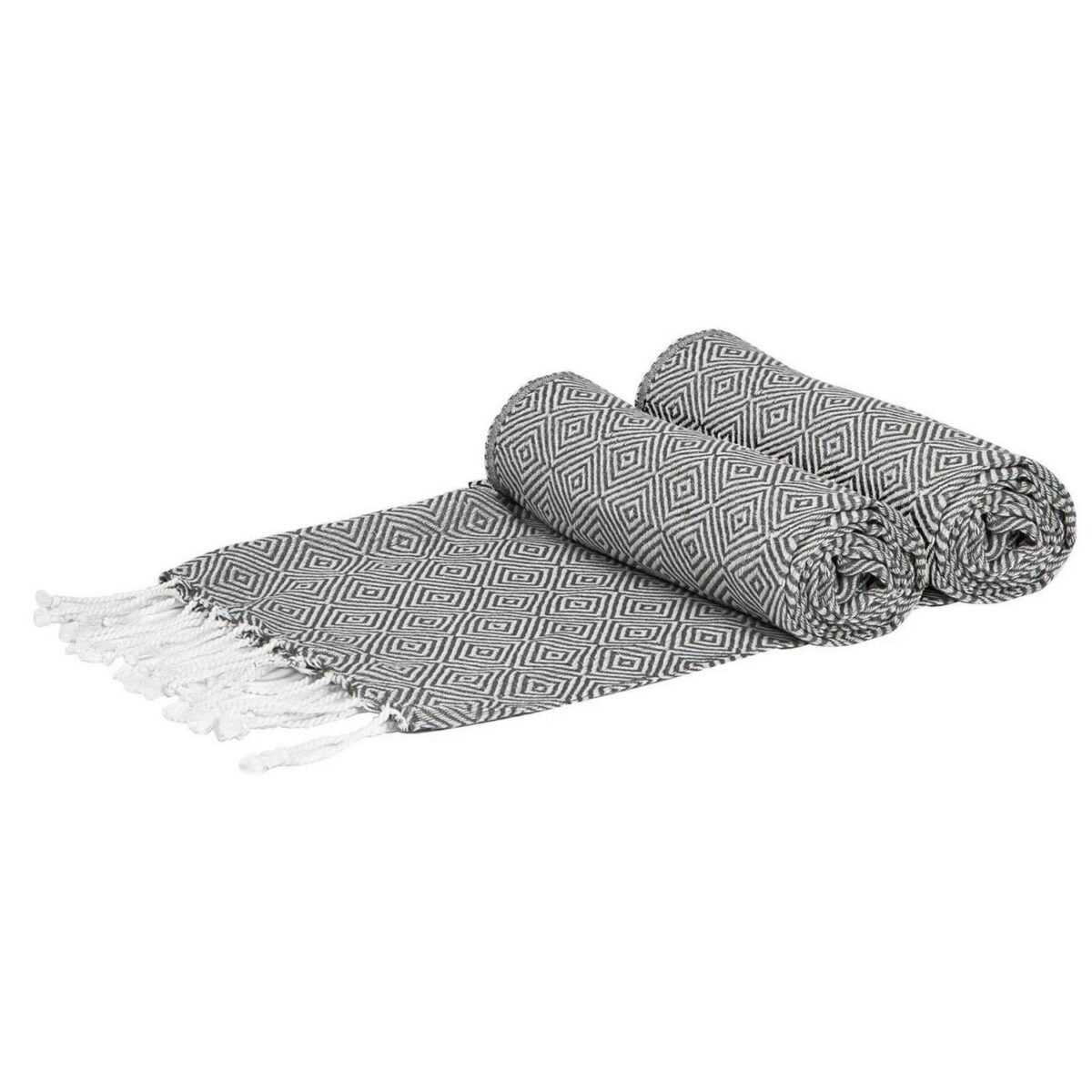 2x Turkish Cotton Chevron Bath Towels Lightweight Peshtemal 172 x 90cm Grey - Image 1