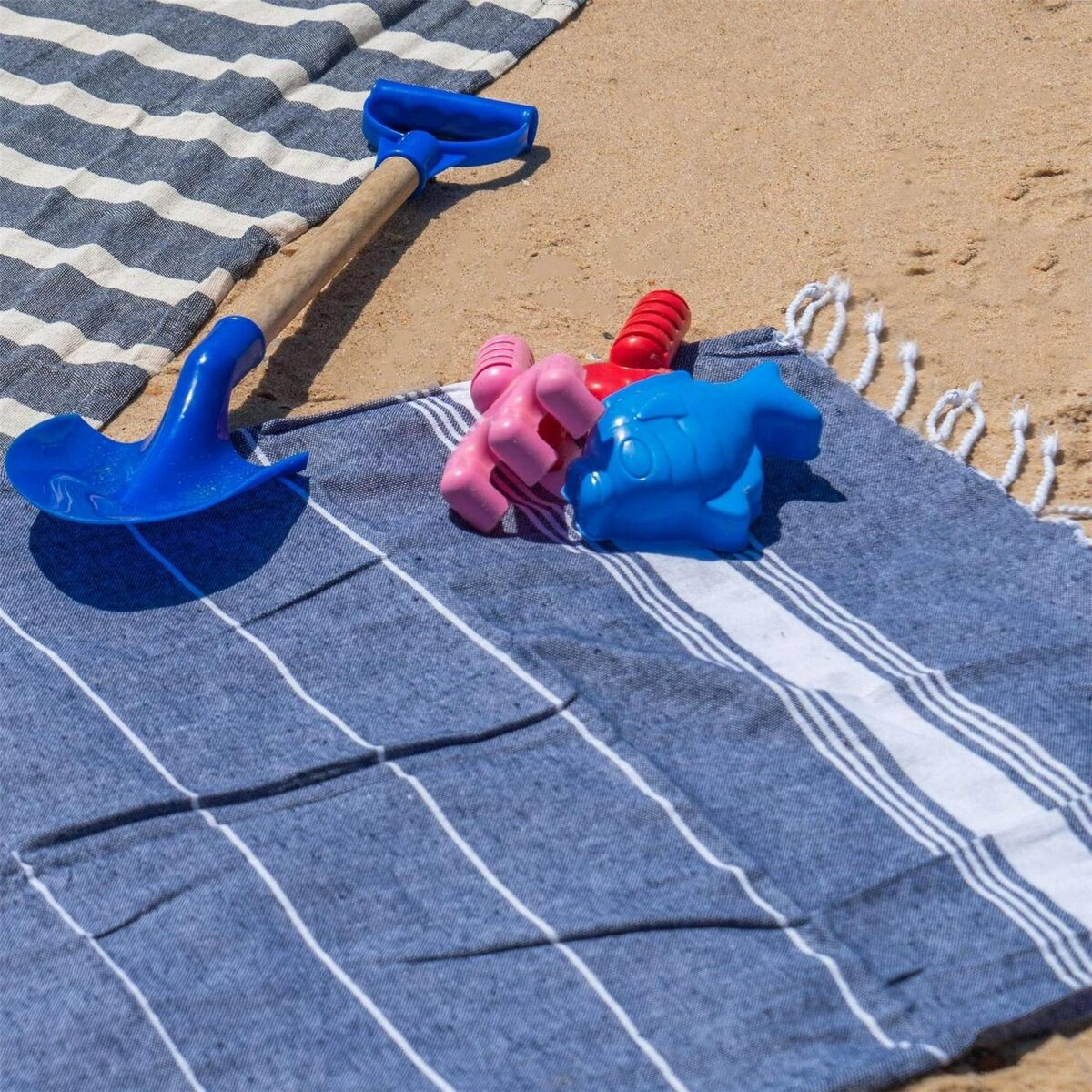 2x Turkish Cotton Children's Towels Lightweight Beach Peshtemal 100 x 60cm Navy - Image 6