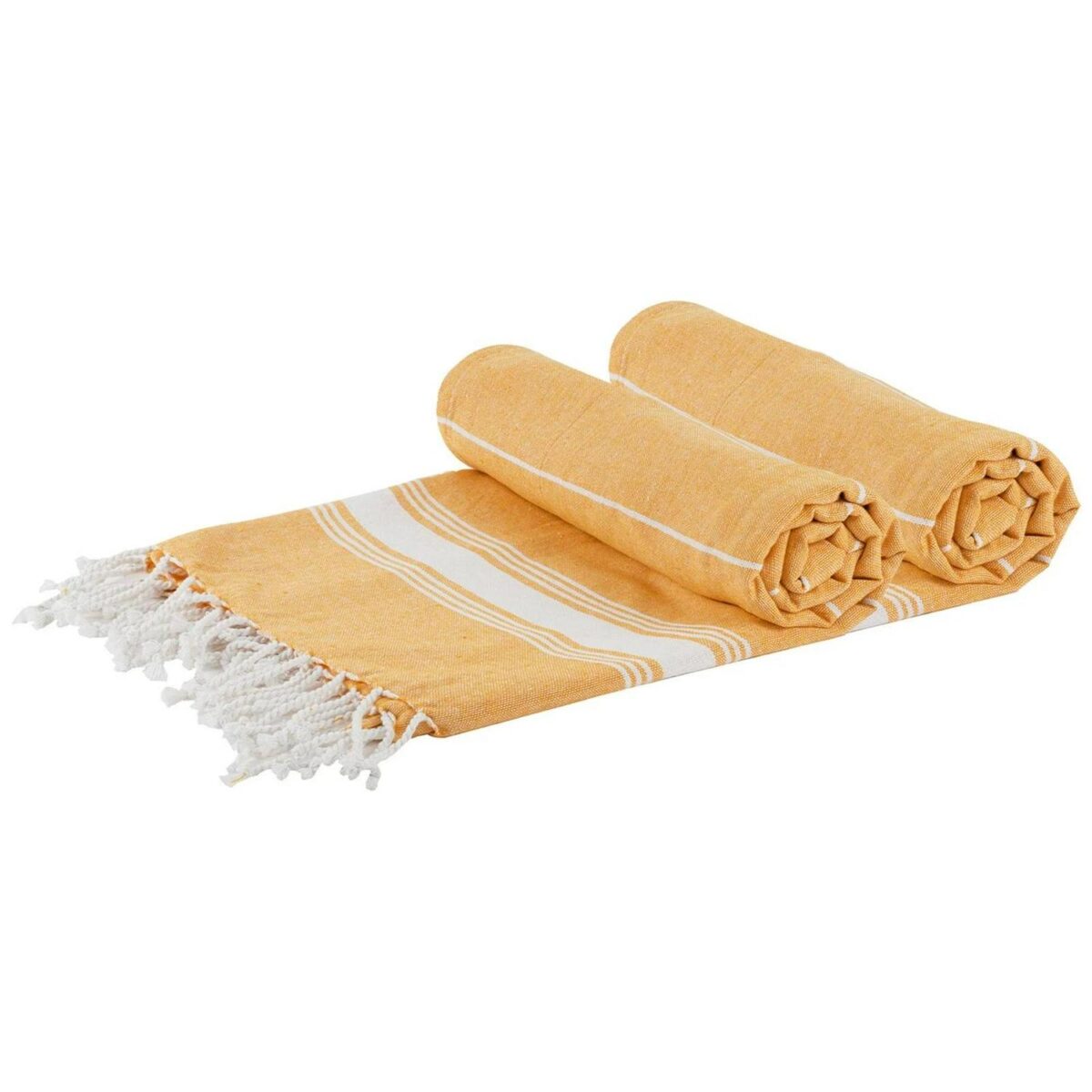 2x Turkish Cotton Hand Towels Lightweight Beach Peshtemal 100 x 60cm Yellow - Image 1