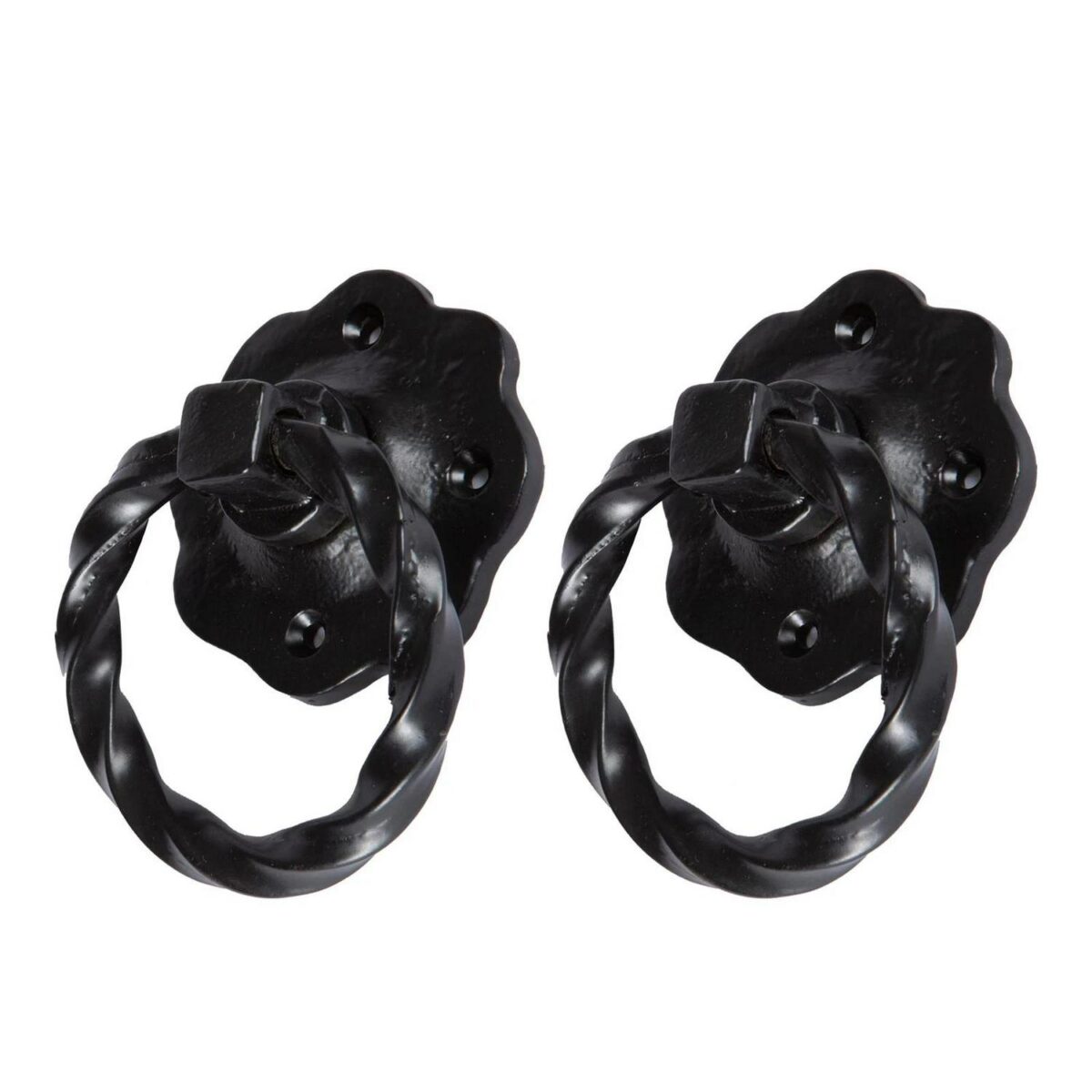 2x Twisted Rose Gate Handle Cast Iron Vintage Cottage Garden Door W75mm Black - Image 1