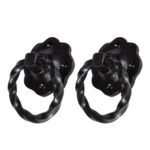 2x Twisted Rose Gate Handle Cast Iron Vintage Cottage Garden Door W75mm Black