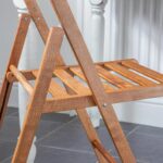 2x Walnut Wooden Folding Chairs Foldable Space Saving Slatted Office Dining Seat - Image 7