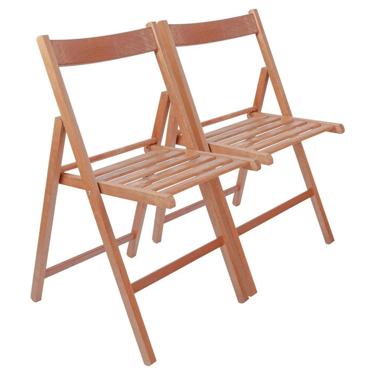 2x Walnut Wooden Folding Chairs Foldable Space Saving Slatted Office Dining Seat - Image 1