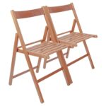 2x Walnut Wooden Folding Chairs Foldable Space Saving Slatted Office Dining Seat