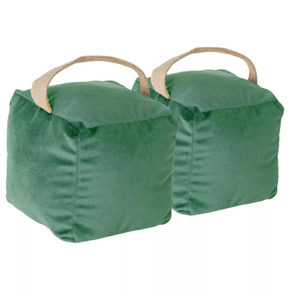 2x Weighted Door Stop Velvet Cube Doorstop Heavy Fabric Door Stopper Green - Image 1
