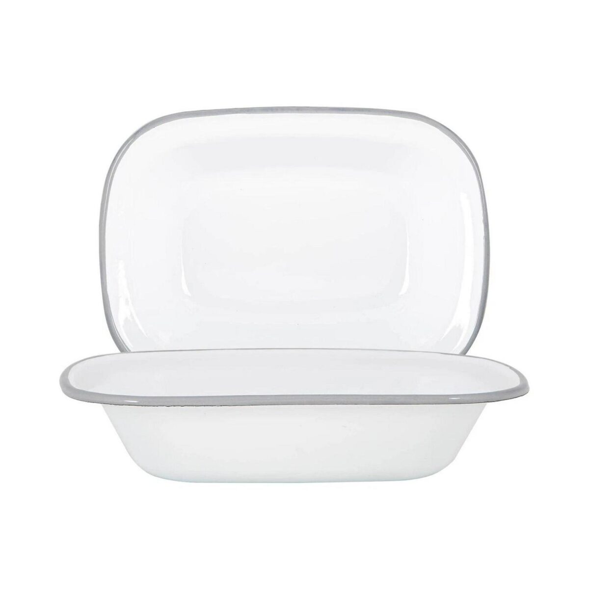 2x White Enamel Pie Dishes Metal Camping Roasting Oven Dishes 25.5cm Grey - Image 1