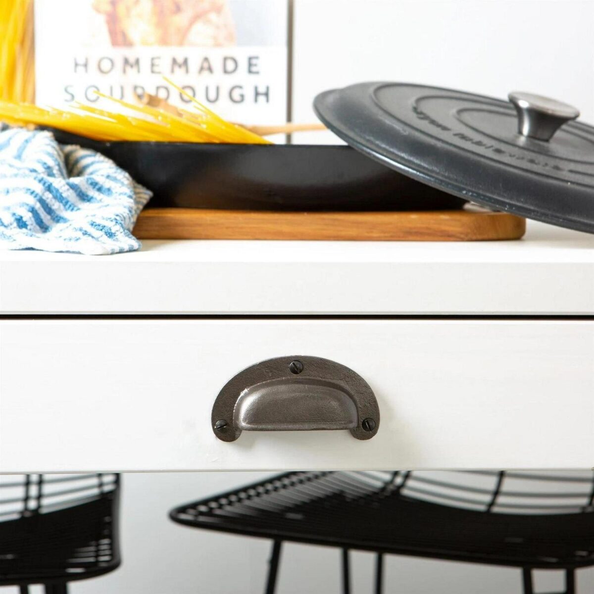 2x Wide Lipped Cabinet Cup Handle Cast Iron Handles 95mm x 40mm Black - Image 6
