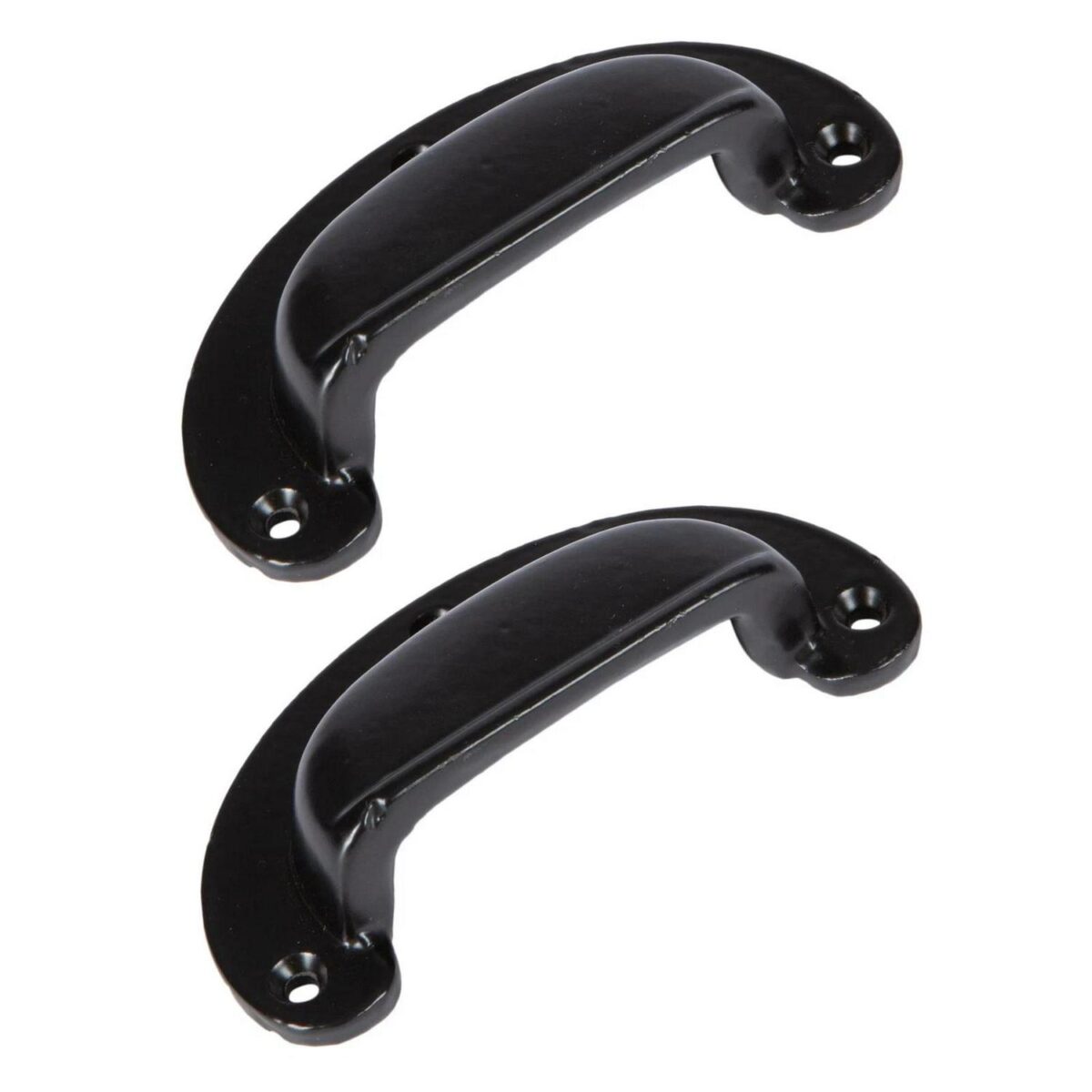 2x Wide Lipped Cabinet Cup Handle Cast Iron Handles 95mm x 40mm Black - Image 1