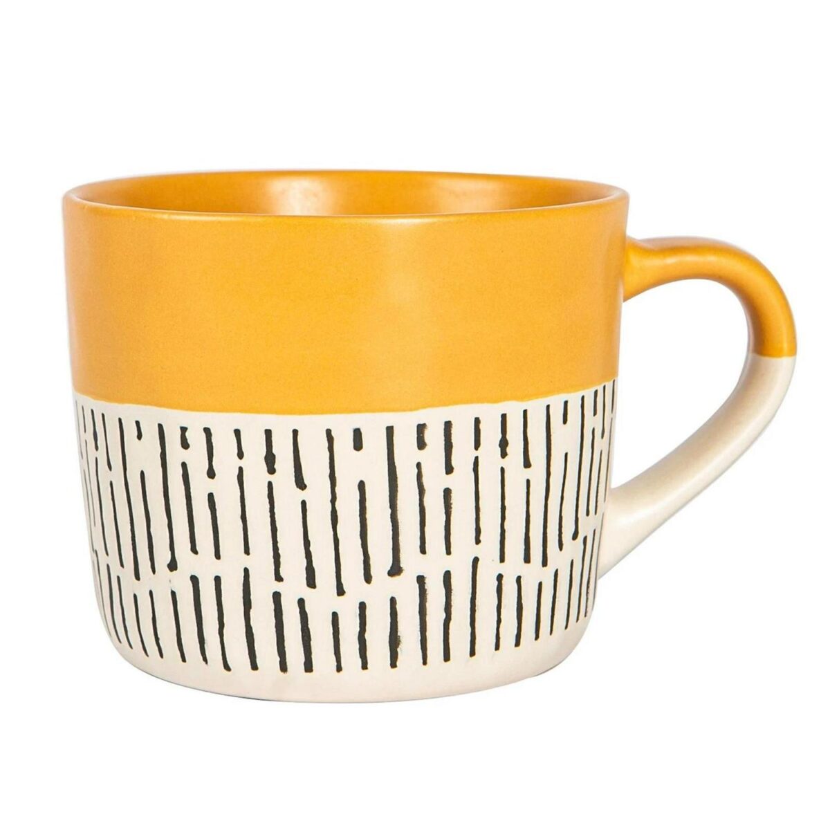2x Yellow 450ml Dipped Dash Stoneware Coffee Mugs Large Ceramic Tea Cups Set - Image 5
