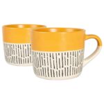 2x Yellow 450ml Dipped Dash Stoneware Coffee Mugs Large Ceramic Tea Cups Set