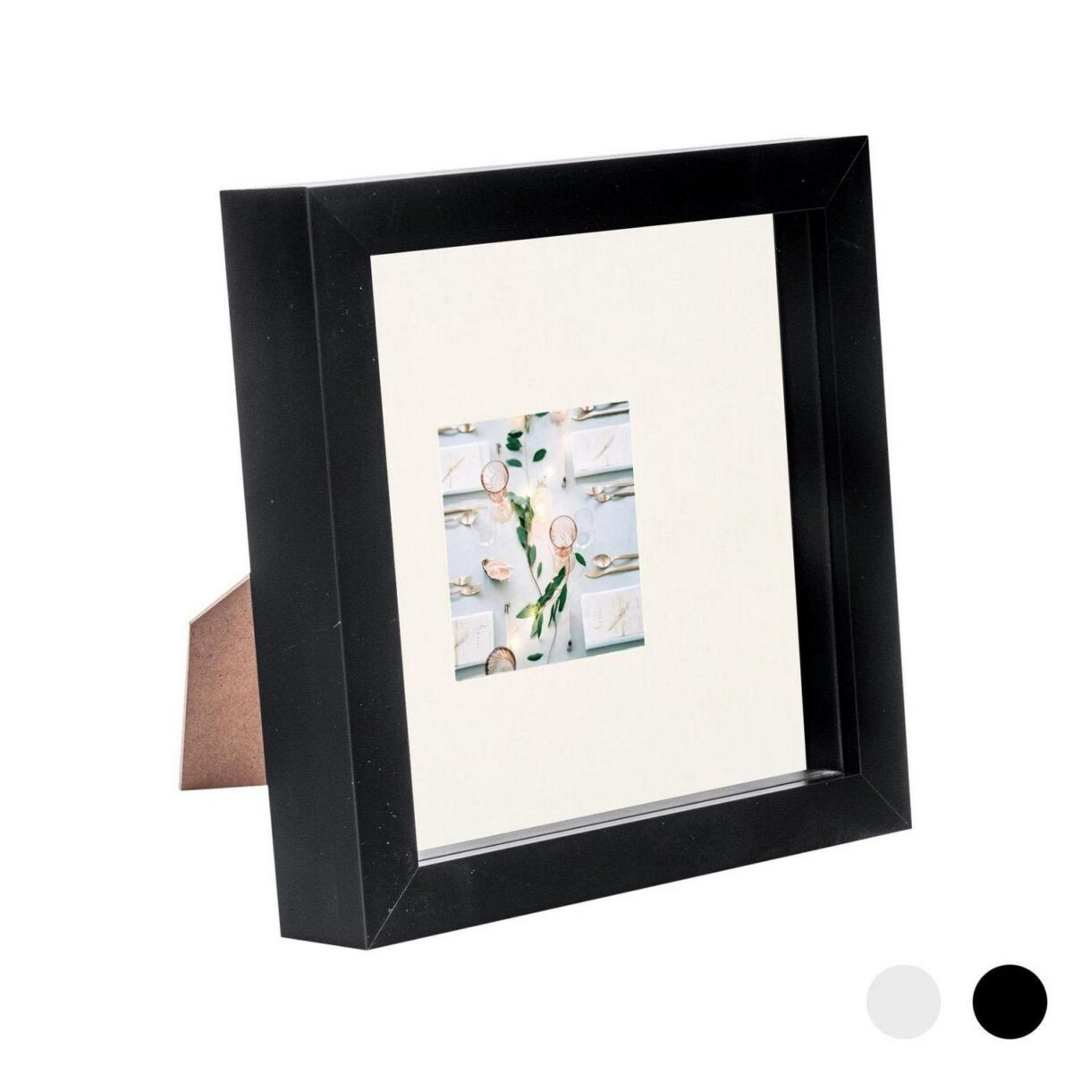 3D Box Photo Frame Acrylic Picture Display 6 x 6  with 2 x 2  Mount Black/Ivory - Image 1