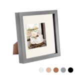 3D Box Photo Frame Acrylic Picture Display 8 x 8 with 4 x 4 Mount Grey/Ivory
