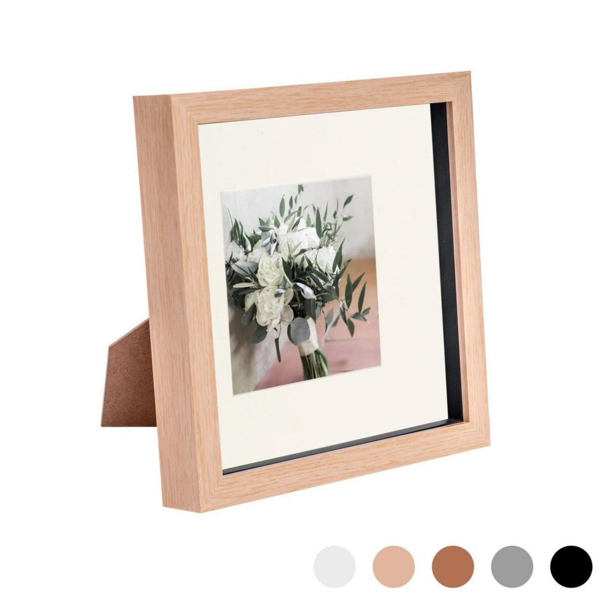3D Box Photo Frame Picture Display 8 x 8  with 4 x 4  Mount Light Wood/Ivory - Image 1