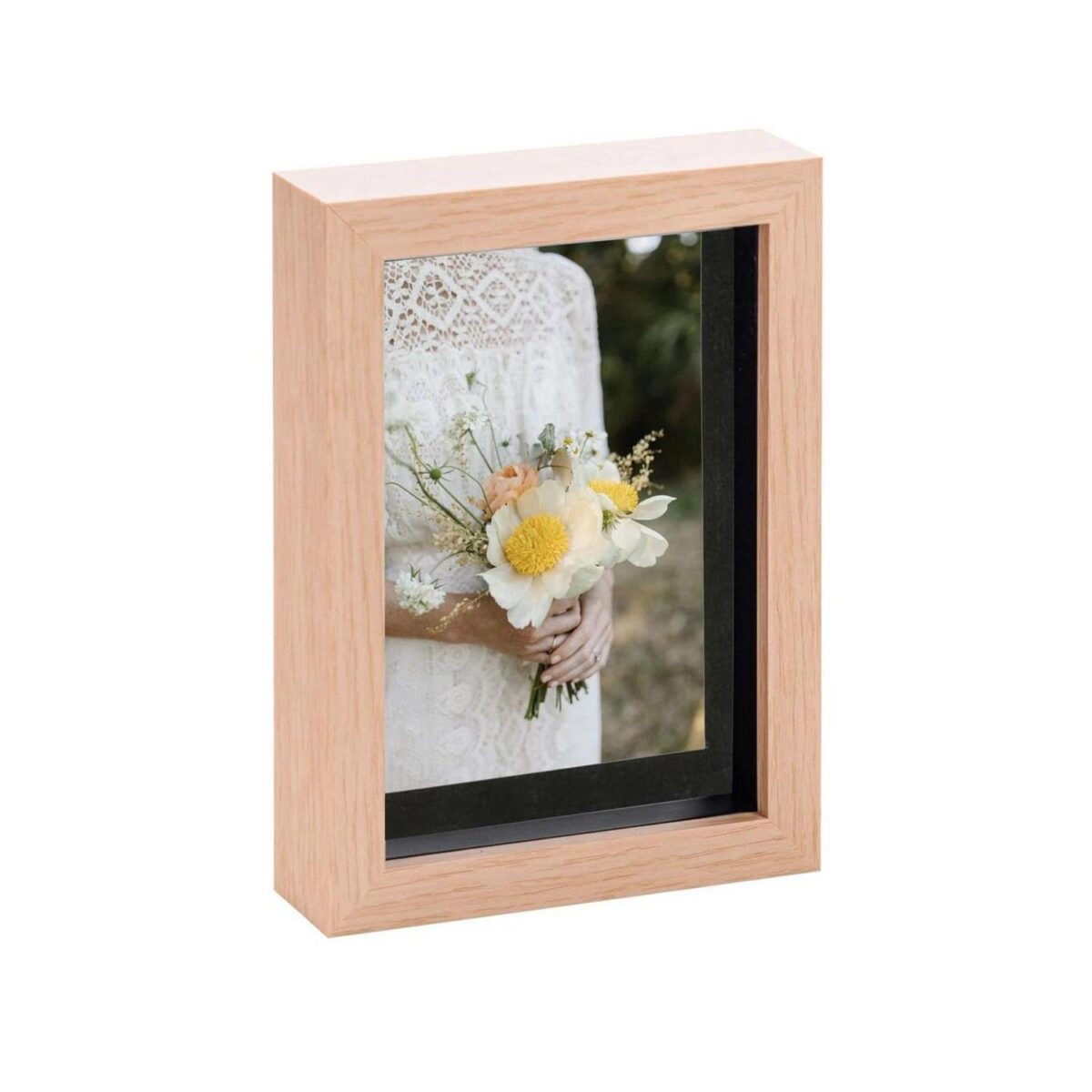 3D Box Photo Frame Picture Display 5 x 7  with 4 x 6  Mount Light Wood/Black - Image 1