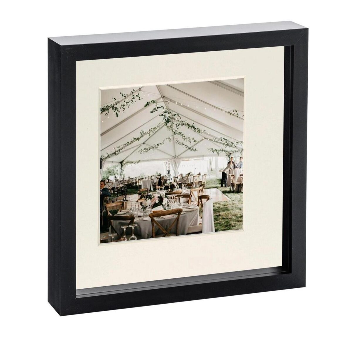 3D Box Photo Frame Picture Display 10 x 10  with 6 x 6  Mount Black/Ivory - Image 1
