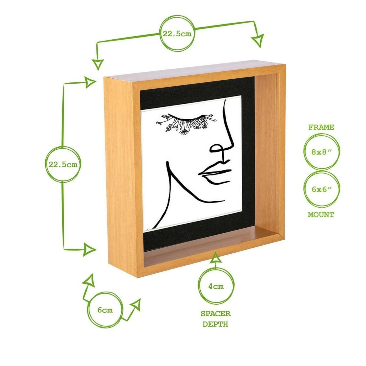 3D Deep Box Photo Frame 8 x 8  with 6 x 6  Mount Light Wood/White - Image 4