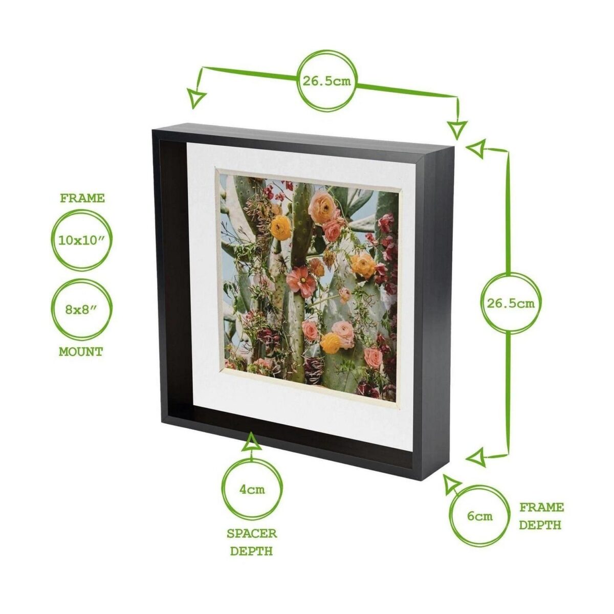 3D Deep Box Photo Frame Picture Display 10 x 10  with 8 x 8  Mount Black/White - Image 4