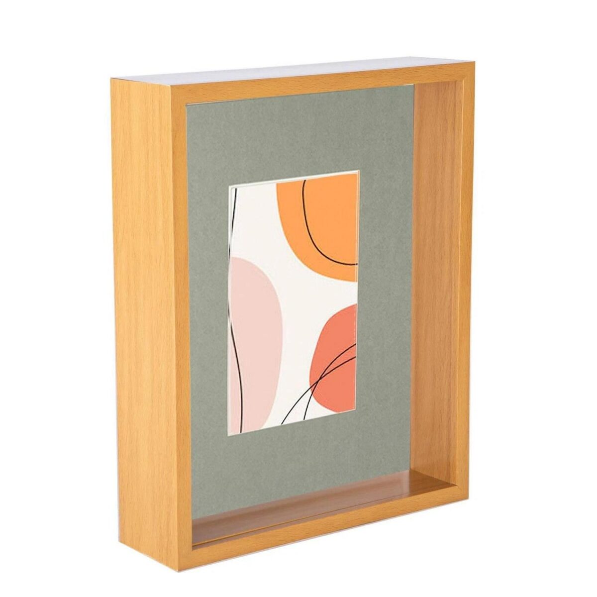 3D Deep Box Photo Frame 8 x 10  with 4 x 6  Mount Light Wood/Grey - Image 1