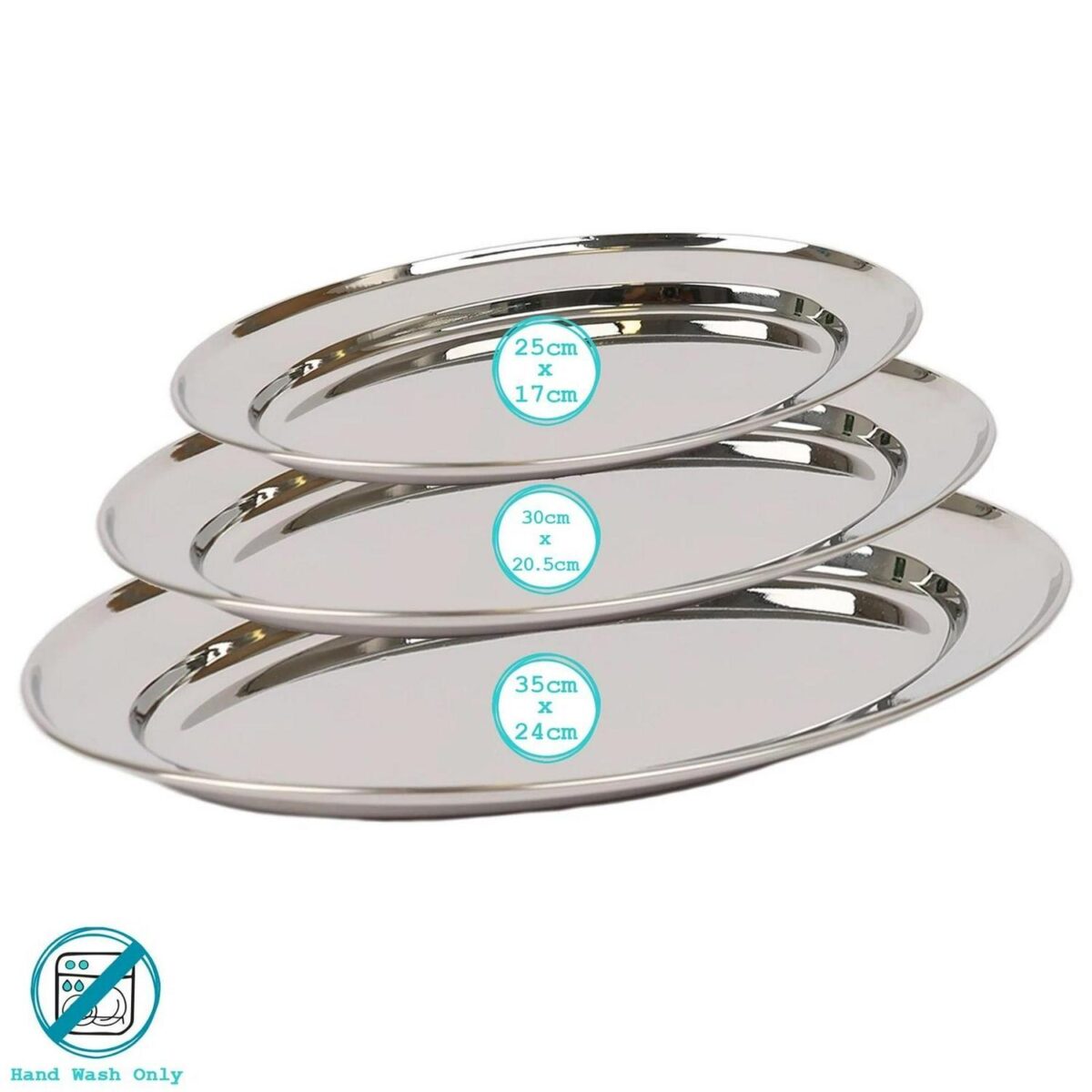 3pc 25cm-35cm Oval Stainless Steel Serving Platter Set Food Tray Dish Plate - Image 3