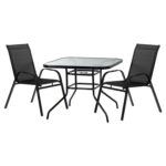 3pc Garden Furniture Set Glass Top Outdoor Patio Coffee Bistro Table Chair Black